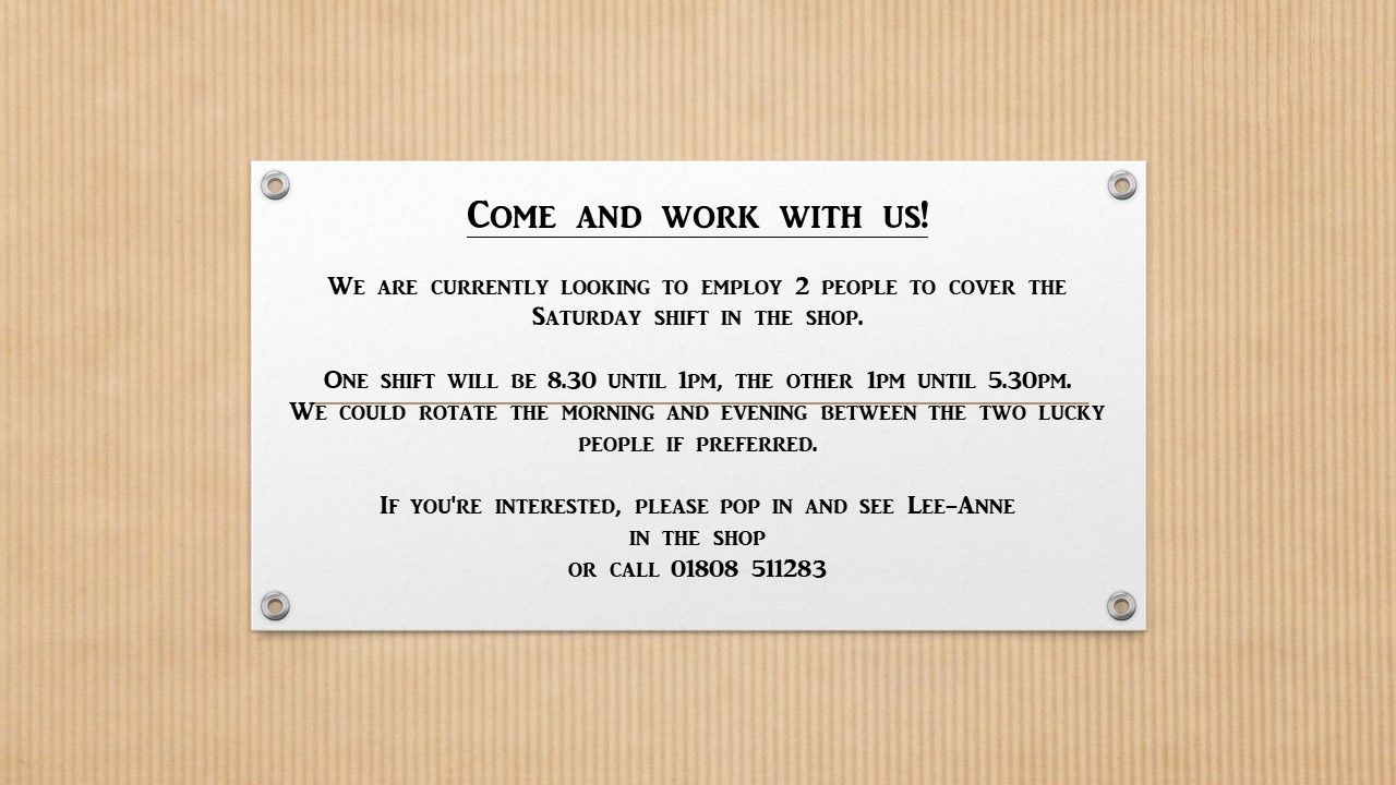 Saturday Vacancy!