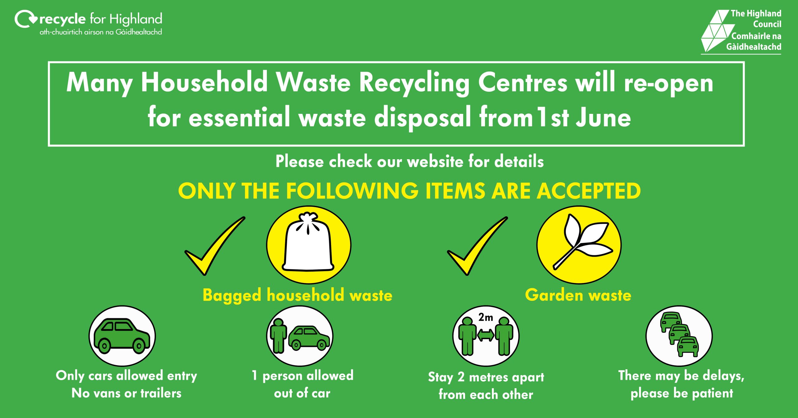 Household Waste Recycling Centres Reopening from the 1st June